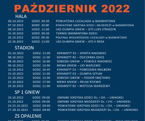 Kalendarium Imprez Sportowych Październik 2022