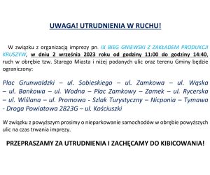 Komunikat odnośnie utrudnień w ruchu drogowym