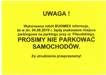 We wtorek nie parkujemy na ul. Piłsudskiego!