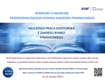 Konkurs o Nagrodę Przewodniczącego KNF trwa! Na laureata czeka 15 000 zł!
